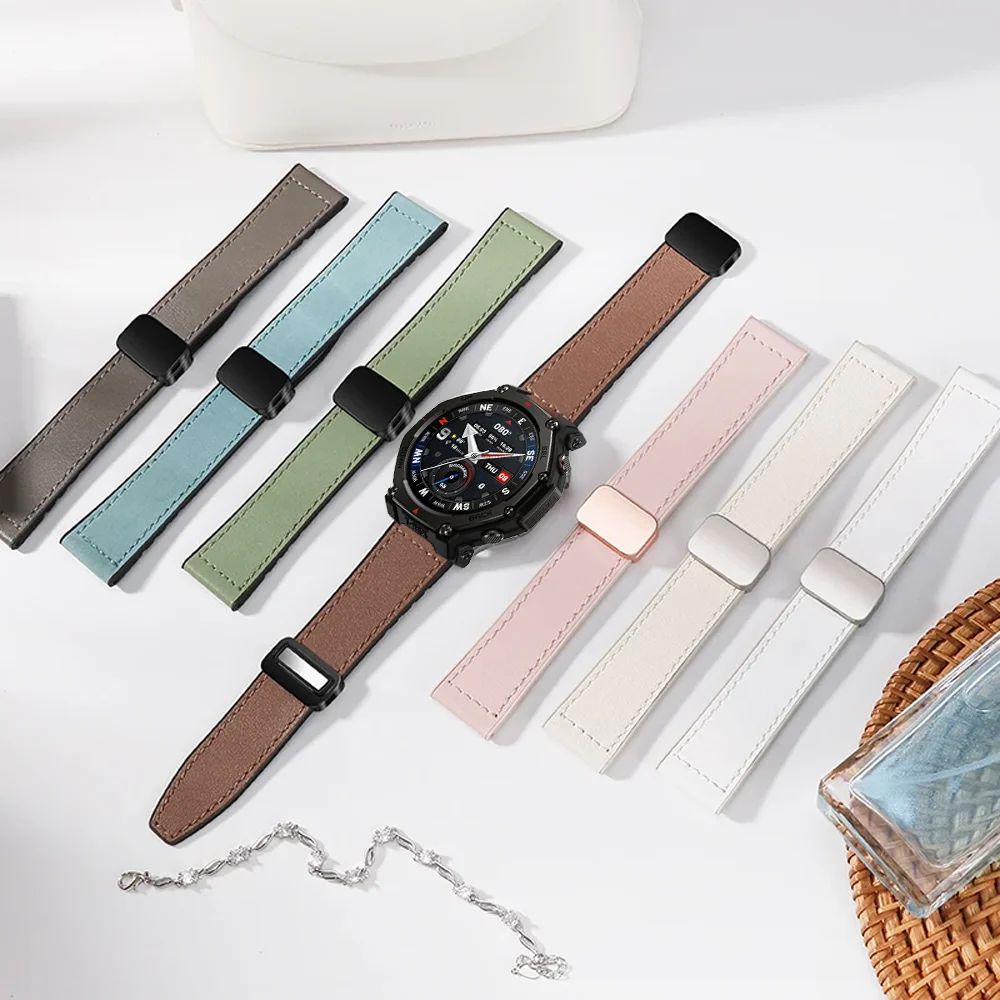 20mm Dual-Material Magnetic Bracelet Watchband in Silicone and Leather