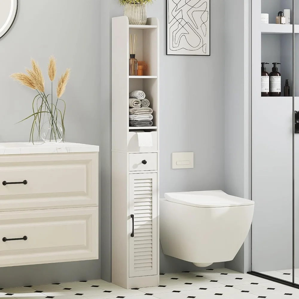 

Befrases Narrow Bathroom Storage Cabinet, Tall Slim Bathroom Cabinet with Door & Shelf for Small Spaces, Skinny Cabinet Organize