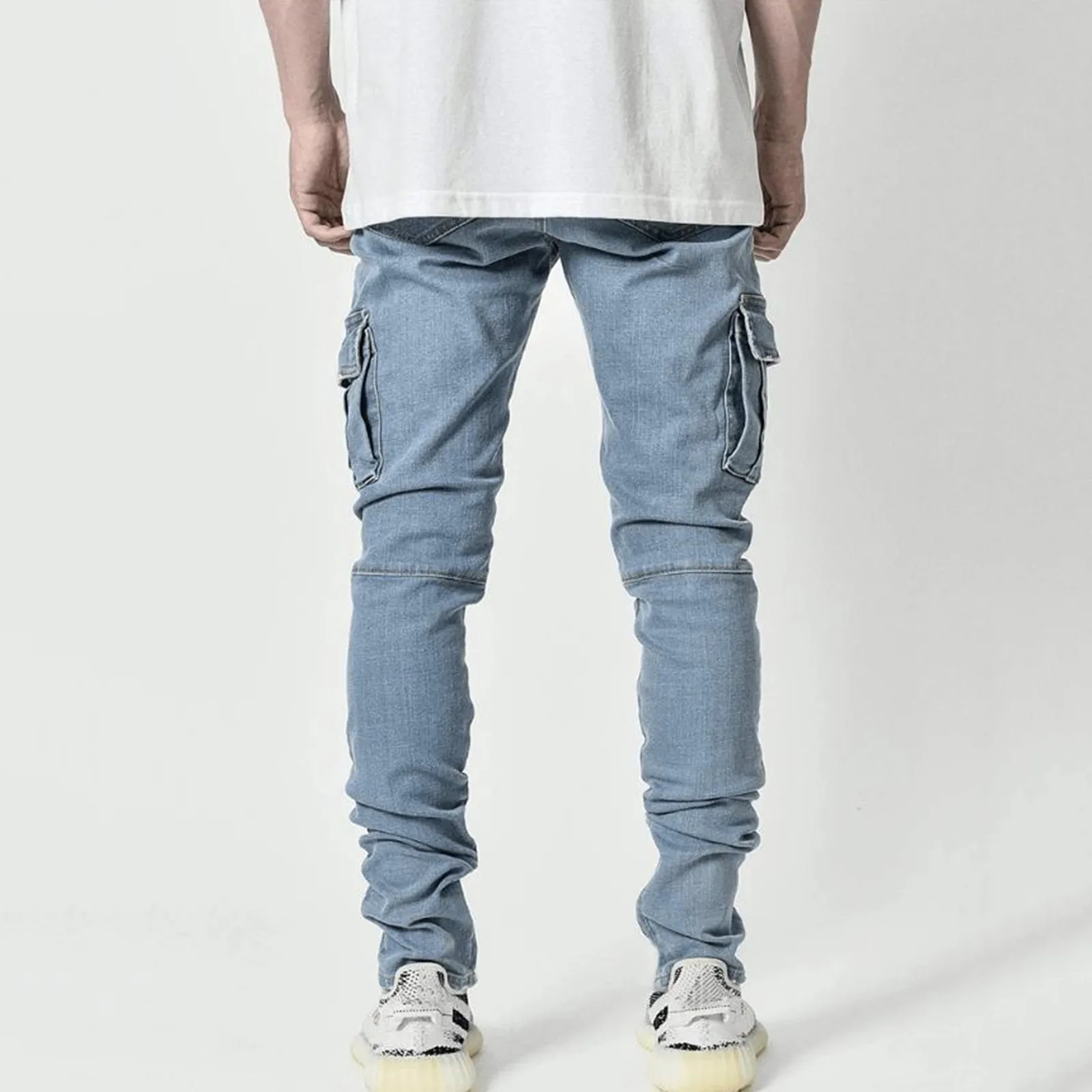 

Men's Straight Leg Buckle Zipper Middle Waist Denim Long Pants Solid Color Trendy Leisure Patchwork Jeans