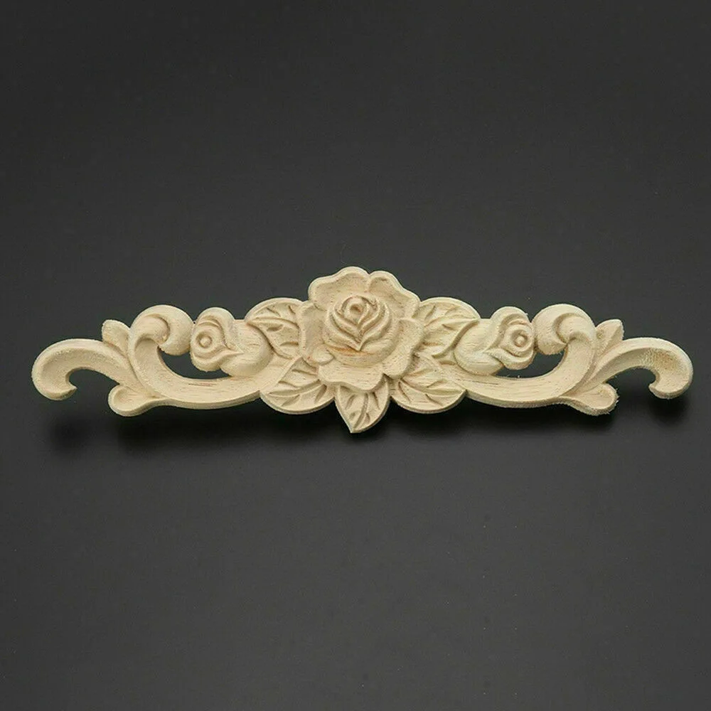 Natural Floral Wooden Carved Applique Wooden Figurines Crafts Corner Frame Appliques Frame Wall Door Furniture Woodcarving Decor - 6