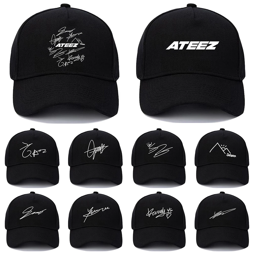 Kpop ATEEZ Member Signature Baseballkappe, verstellbare Größe, Grafikdruck, lässiger Sonnenhut für Herren oder Damen für Aniteez