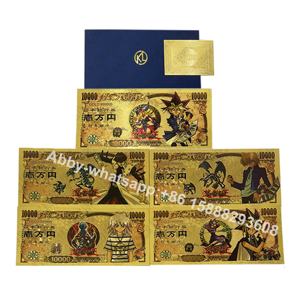 Mix styles Japanese Anime Gold Plastic Banknote manga game card 24k Gold Plated cartoon ticket For Collection