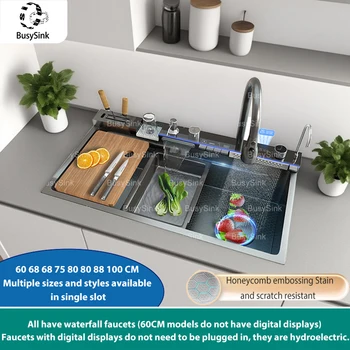 สแตนเลสน้ําตกอ่างล้างจานอัจฉริยะดิจิตอลจอแสดงผลล้างจานอ่างล้างจานขนาดใหญ่ Single Slot ในครัวเรือนล้างจานอ่างล้างหน้า 1