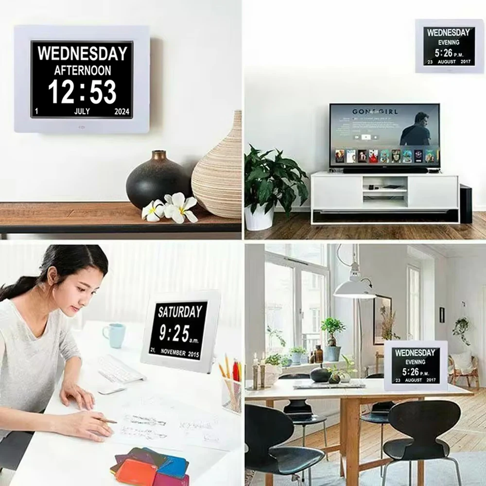 7 inch Digital Calendar Clock 12 Alarms Multi-Languages Table Clock Remote Control Alarm Clock Medicine Time Reminder for Elder 2