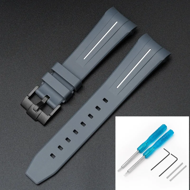 Premium Rubber Strap with Stainless Steel Buckle - 22mm Curved Interface Watch Band