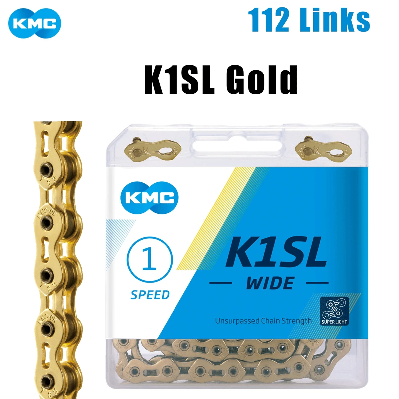 KMC K1 K1SL BMX 체인 1/2x1/8 112링크 싱글 스피드 자전거 체인 실버 블랙 골드 (BMX 픽스드 기어 트라이얼 사이클링 부품용)