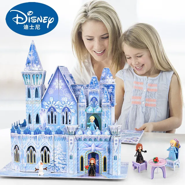 Disney Frozen Castle 3D Jigsaw Puzzle Children's Assembled Model Toy Girl Fighting Open and Close Hut Birthday Gift 1