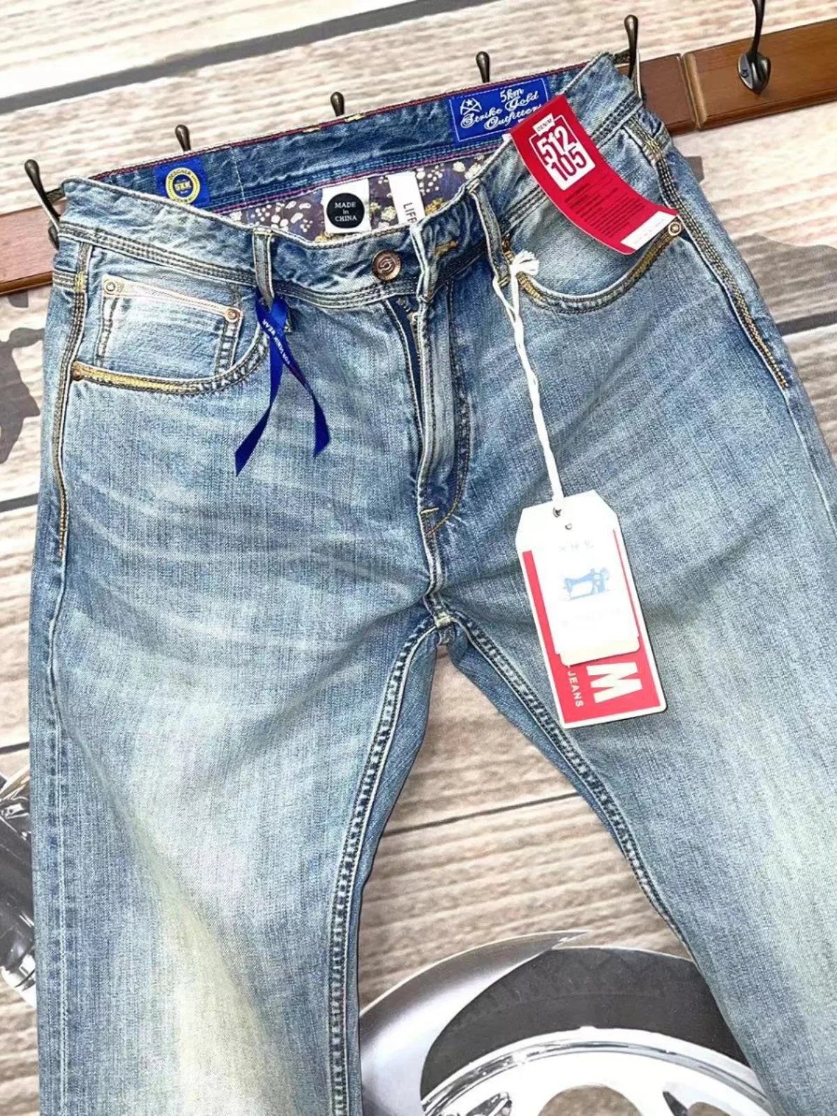 11oz 100% Cotton Washed Red Selvedge Denim Jeans for Men High Quality Light Blue Tapered Straight Pants 2024 Summer Vintage 512 3