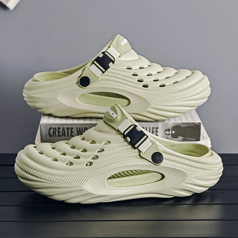 soft slippers,summer slippers,closed toe sandals Slippers for Men Driving Summer Dual-Purpose Operating Room Baotou Clogs Soft Sole Outer Wear Home Casual Coconut Sandals