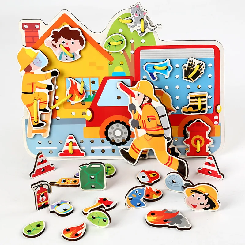 

Puxida Wooden Busy Board Children Montessori Threading Puzzle Toys with Card Finger Sensory Story Board Early Learning Toys