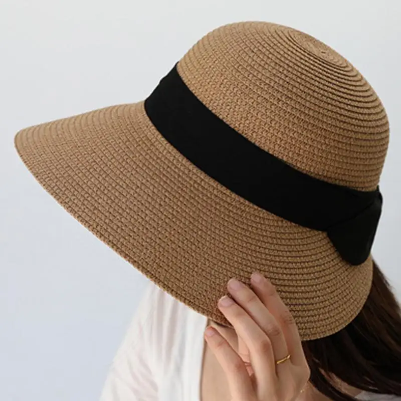 Foldable ladies soft top sun hat beach straw hat comfortable and breathable travel summer anti-ultraviolet