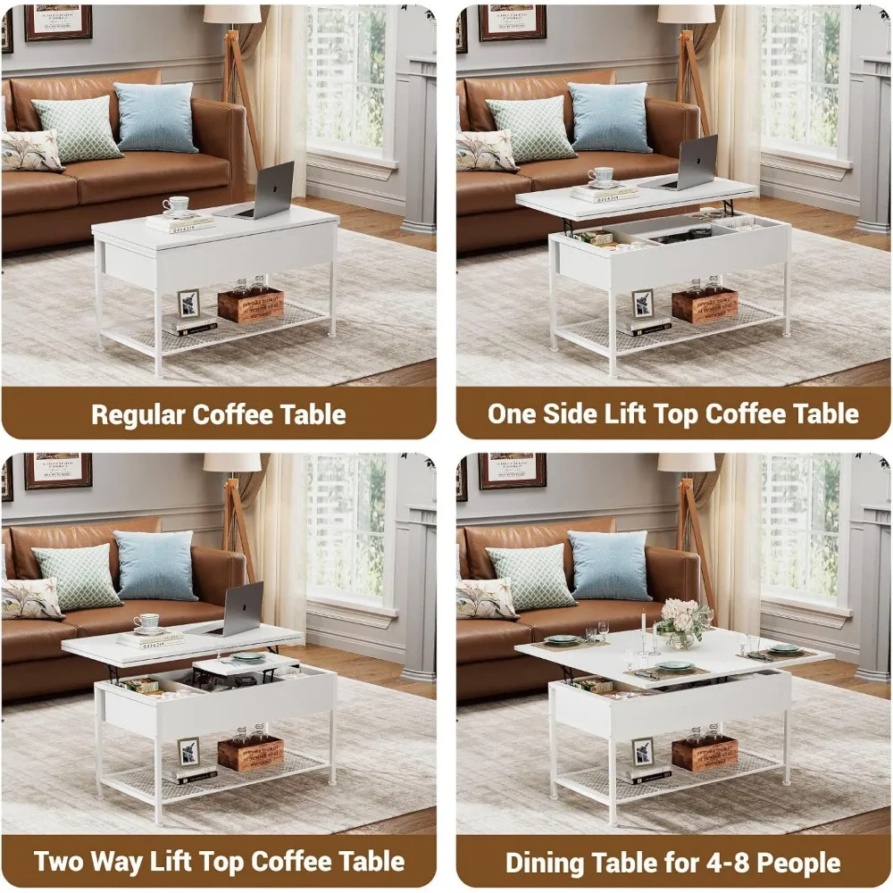 Lift Top Coffee Table, 4-in-1 Multifunctional with Hidden Compartments, Foldable Dining Table, Lift-Up Coffee Table
