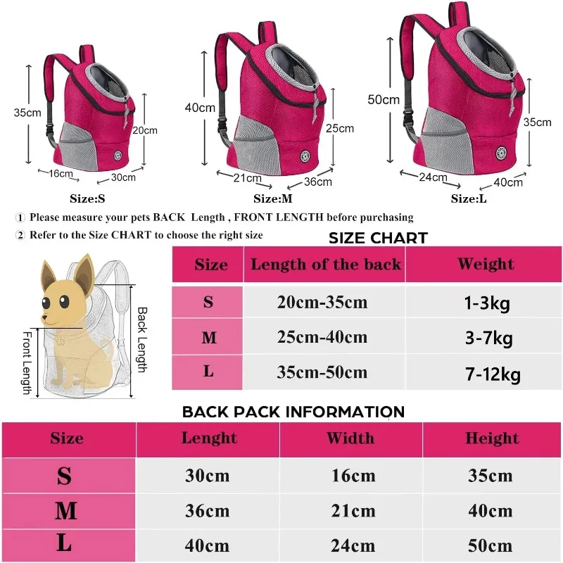 New Dog Pet Backpack Carrier Travel Bag Front Pack Breathable Adjustable with Safety Reflective Strips for Hiking Outdoor Cats