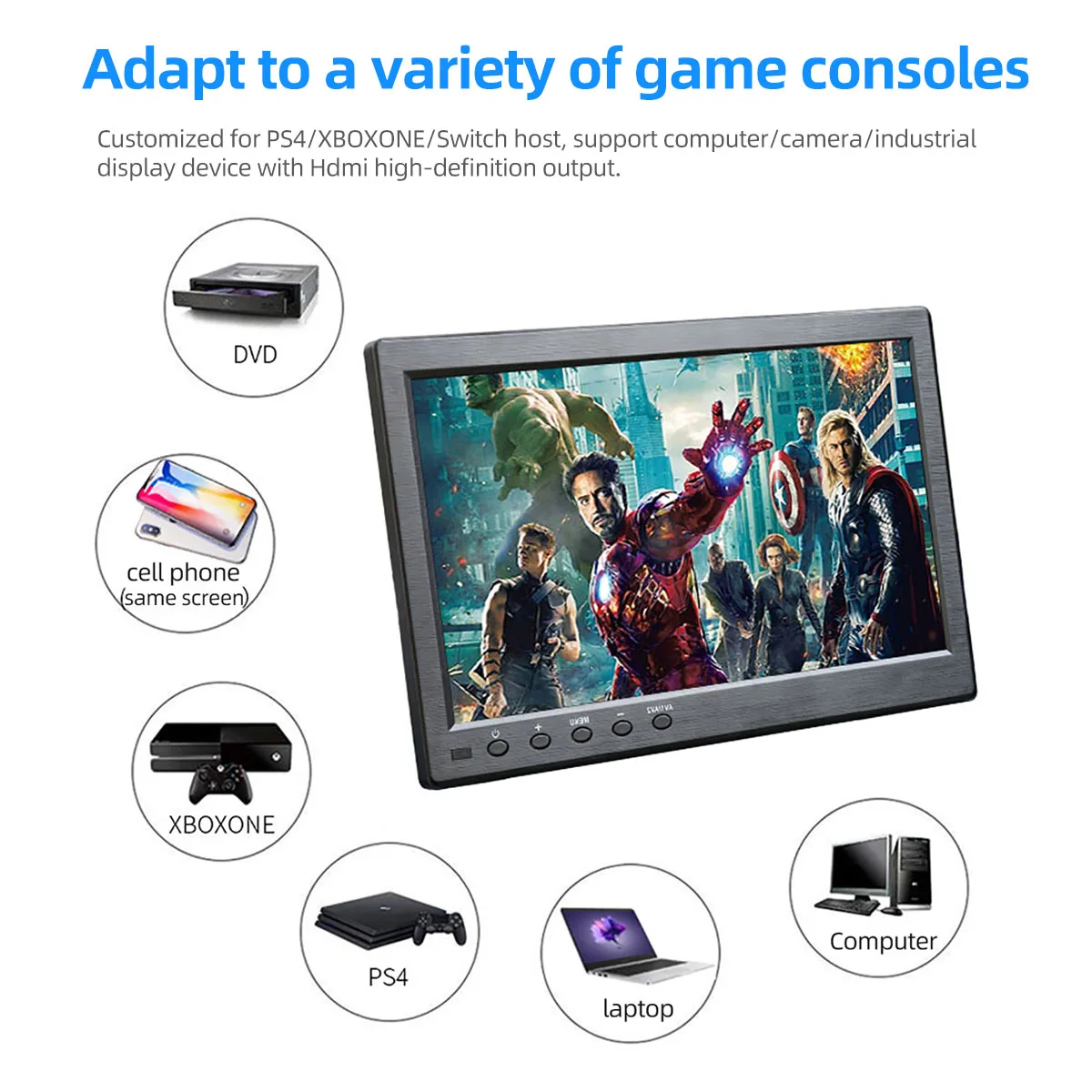 ޴  1280x800, PS4 ġ XBOX Ʈ PC ӿ ġ ÷,  USB VGA HDMI BNCAV Ʈ , 10.1 ġ