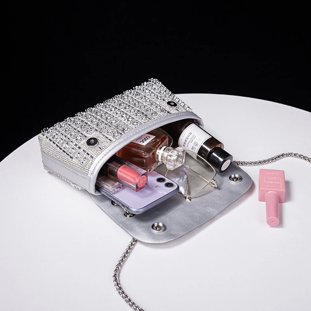 Rhinestone Dinner Bag 2023 New One Shoulder Chain Bag High Quality Diamond Embedding Small Square Clutch Women Envelope Purse