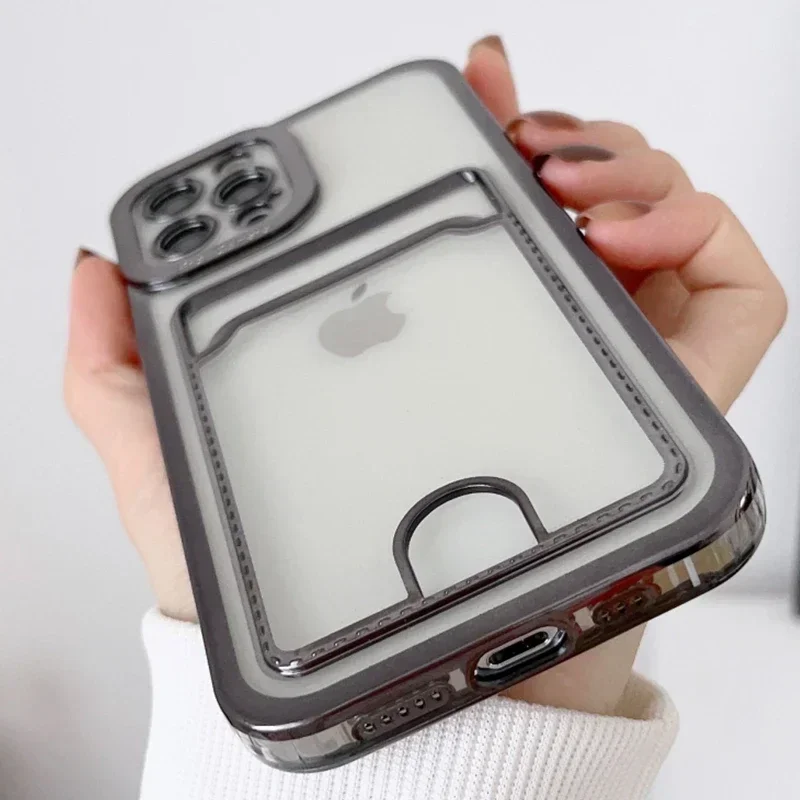 Enhanced Plating Wallet Card Holder Case with Soft Shockproof Transparent Back Cover