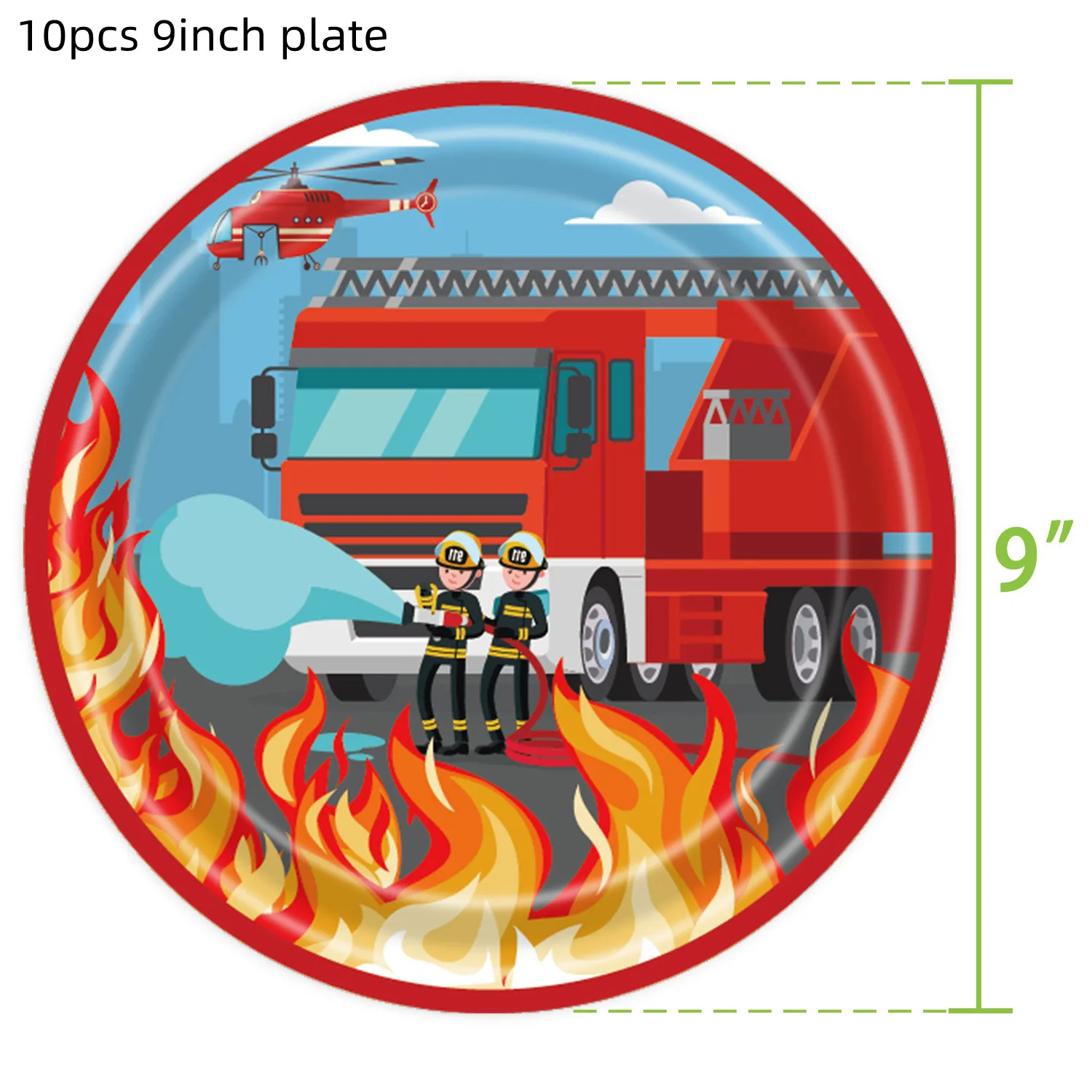 Description Picture 4 of itemFireman Fire Truck Birthday Decoration Disposable Tableware Fire Engine Balloon Tablecloth Cup Plate Baby Shower Kid Party Suppl
