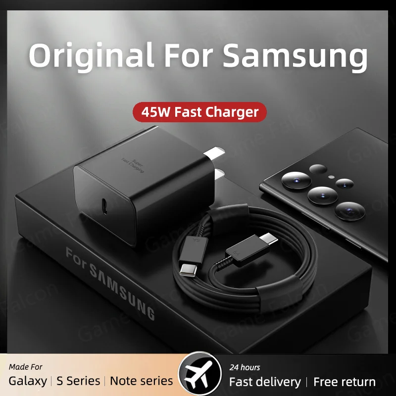 Оригинальное быстрое зарядное устройство USB C мощностью 45 Вт для Samsung Galaxy S23 S22 S21 S20 Z Flip 5 4 3 2 Note 10 Tab Type C-C, кабель для синхронизации данных