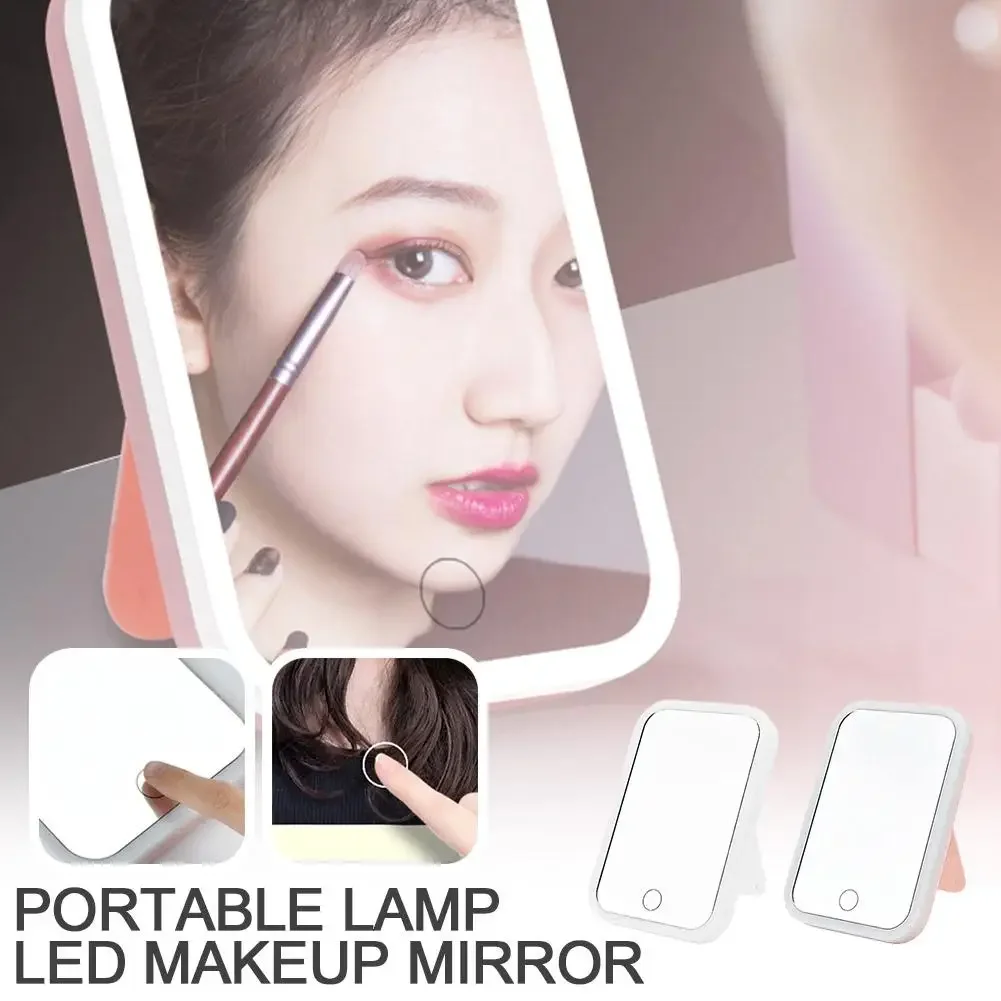 Portable Folding Mirror Lighted Mirror LED 3Colors Modes Travel USB Dressing Table With Makeup Light Charging