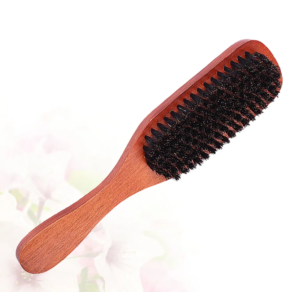 1pc Bristle Comb Wooden Handle Hairstyling Comb Practical Hairbrush Hair Beauty Tool (Black Dark Red)