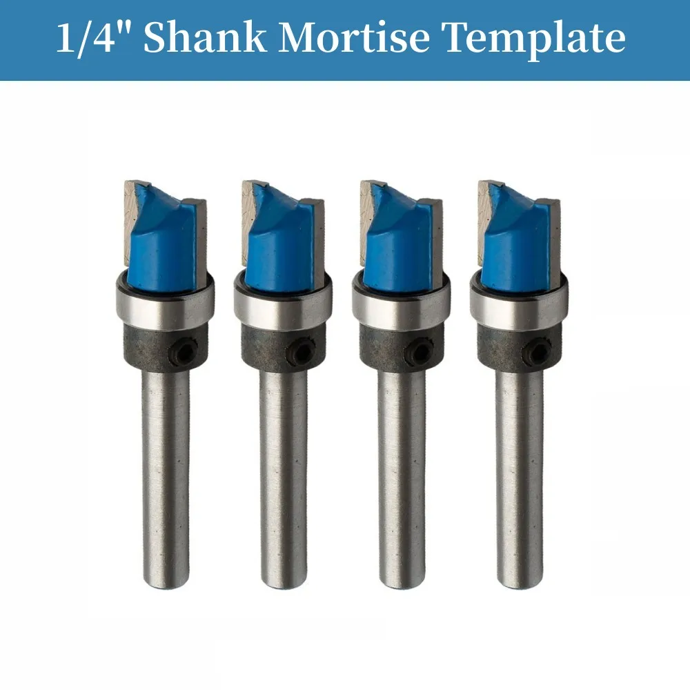 

4PC 1/4 Shank Template Trim Hinge Mortising Router Bit Straight End Mill Trimmer Cleaning Flush Trim Tenon Cutter ForWoodworking