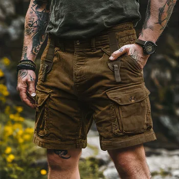 Vintage Cargo Shorts Men's Summer Trendy Retro Corduroy Short Pants Men's Casual Solid Color Shorts Sports Breathable Sweatpants 1