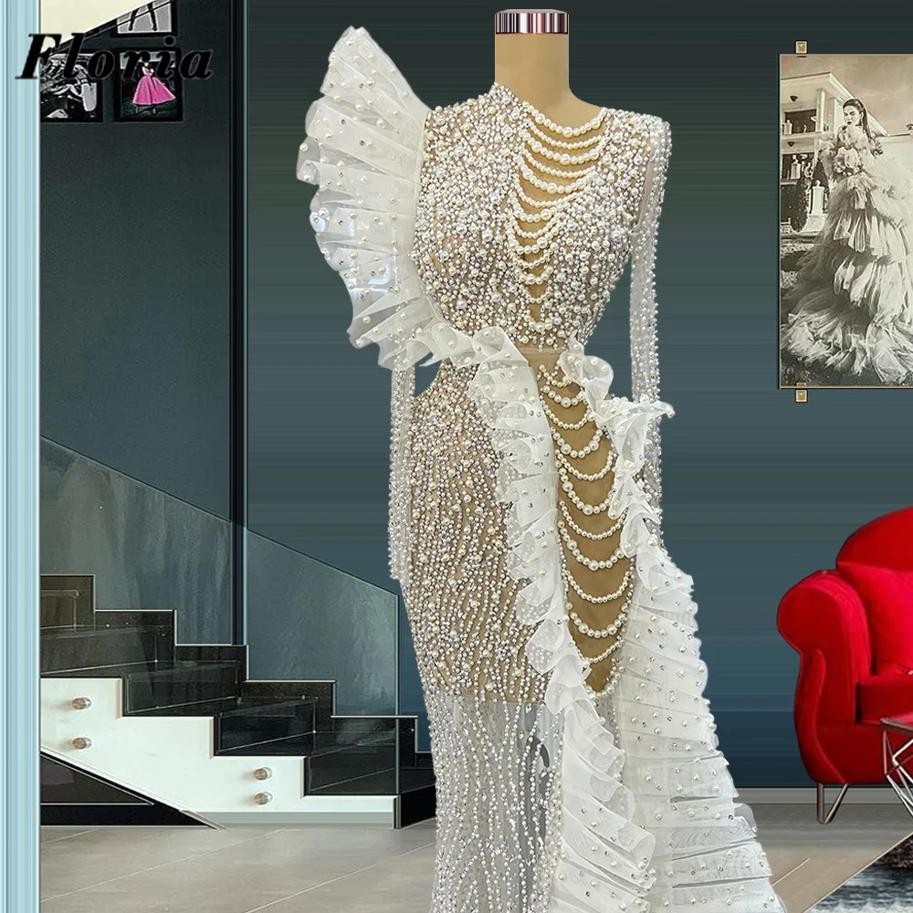 

Floria Customize Ivory Pearls Evening Dresses Arabic Dubai Mermaid Prom Dress Luxury Women Wedding Party Dress Vestido De Mujer