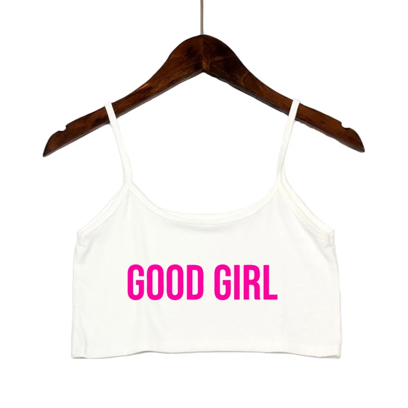 GUTES MÄDCHEN Rosa Buchstaben Drucken Sommer frauen Crop Top Sexy Elastische Baumwolle Camis Ärmellose Kurze Tank Top Bar Tops Frauen – Detail 11