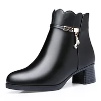 Autumn Winter Fashion Women Soft Leather Ankle Boots Anti-slip Warm Plush Casual Elegant Thick Heel Trend Platform Boots - Image 5