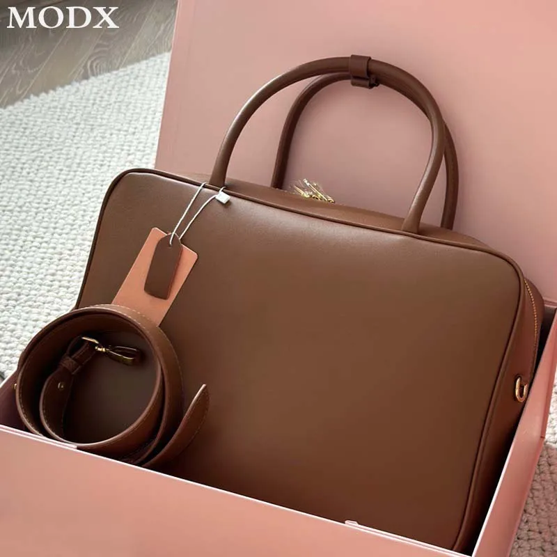 

Briefcase Women 2024 New Retro Large Capacity Bowling Bag Soft Genuine Leather Square Bag Casual All-match Handbag Crossbody