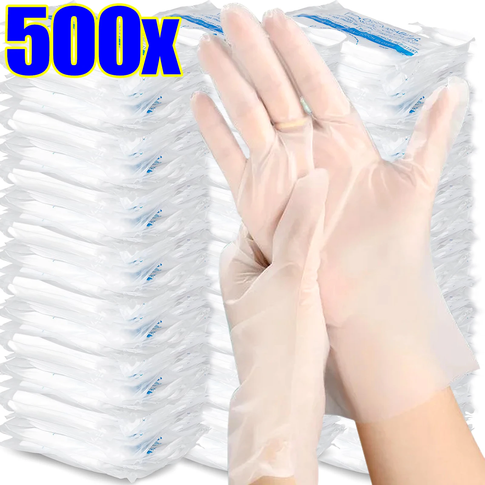 

Одноразовые прозрачные Нескользящие перчатки, 500-100 шт.