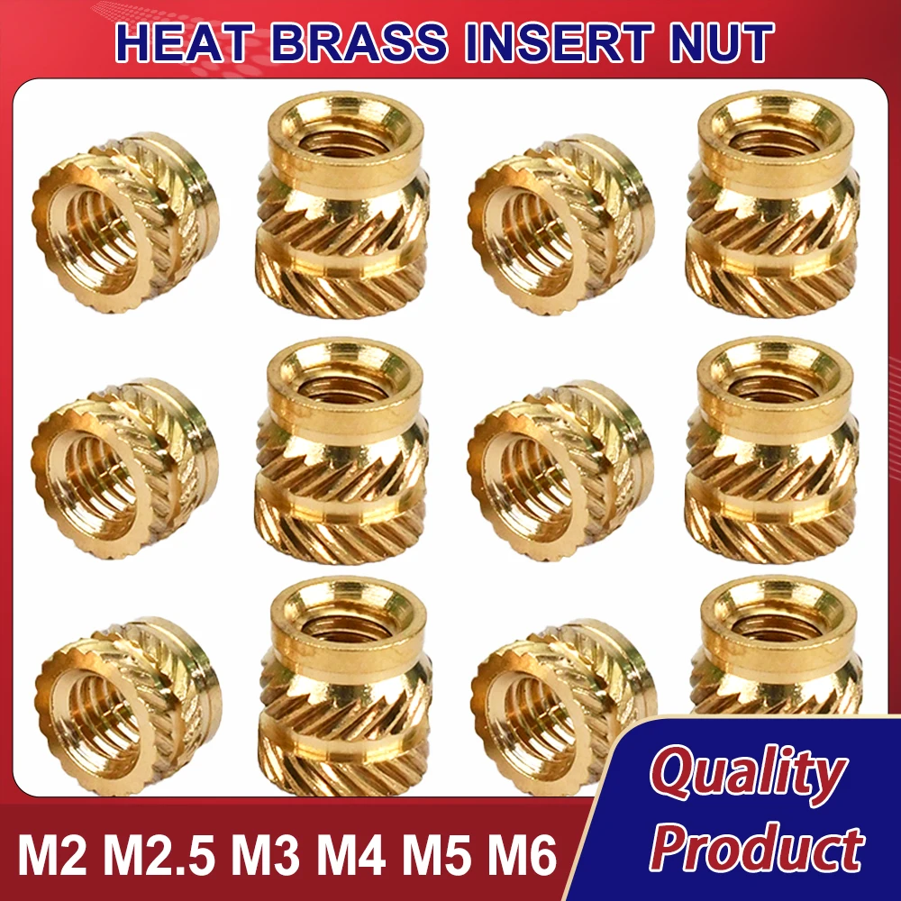 M2 M2.5 M3 M4 M5 M6 Brass Insert Nut Hot Melt Heat Knurled Embed Injection Copper Insertnut 3D Print Plastic Board Nuts Inserts