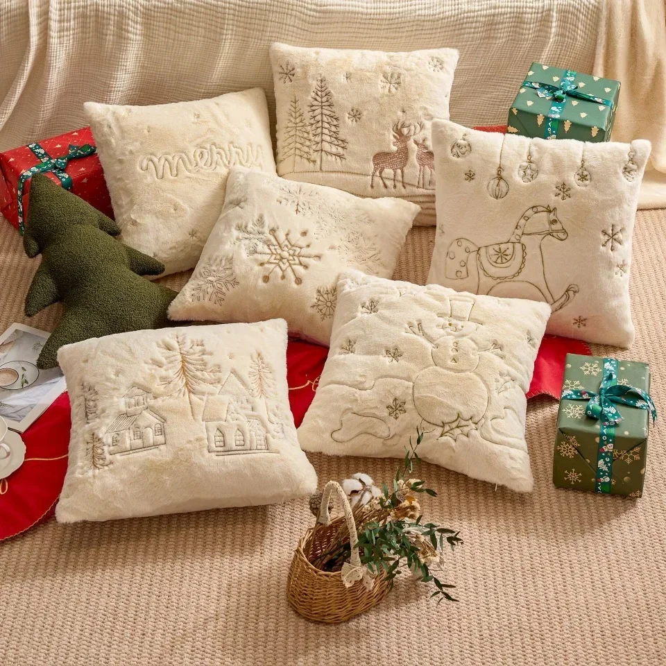 MyGiftHome Christmas Embroidered Cushion Cover Pillowcase