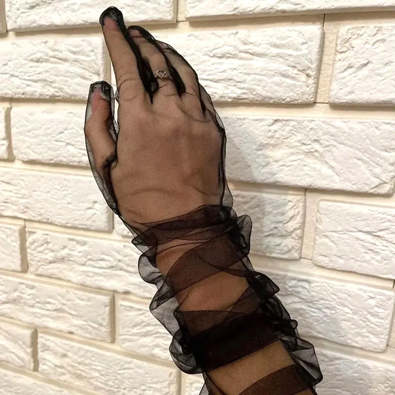 New Women Sexy Lace Gloves White Black Mesh Ultra Thin Elastic Lady Summer Sunscreen Mittens for Lady Driving Elbow Long Gloves