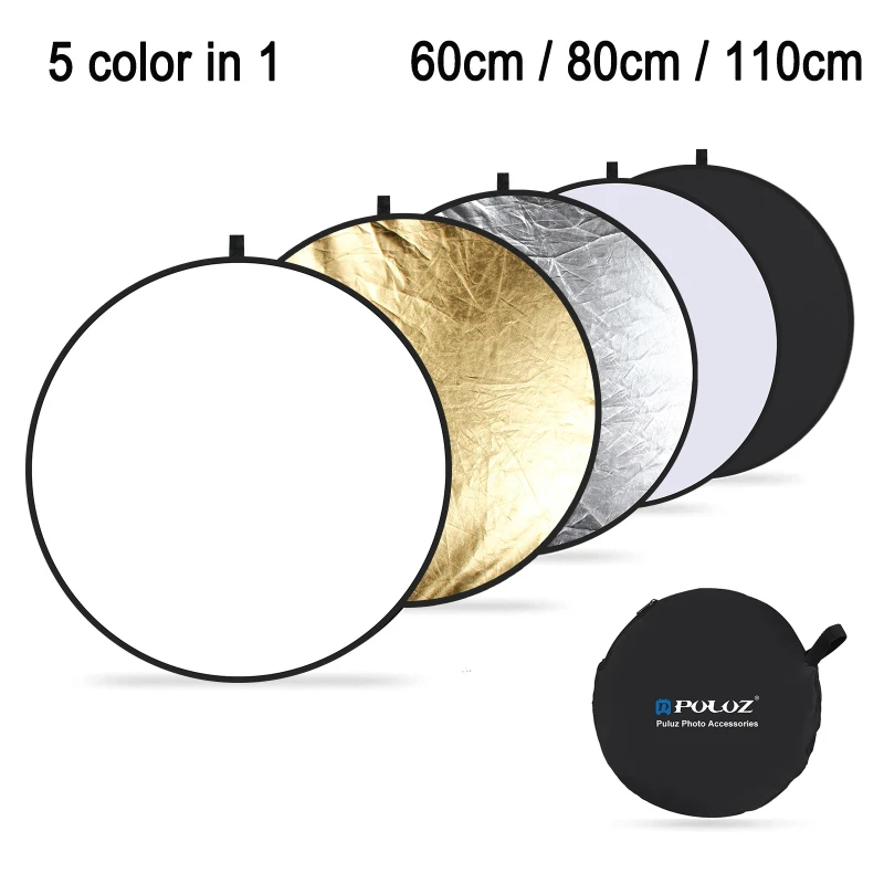 PULUZ 5 in 1 Portable Multi-disc Collapsible Photo Studio Reflector Board (Silver/Translucent/Gold/White/Black) Size: 80cm 31.5in