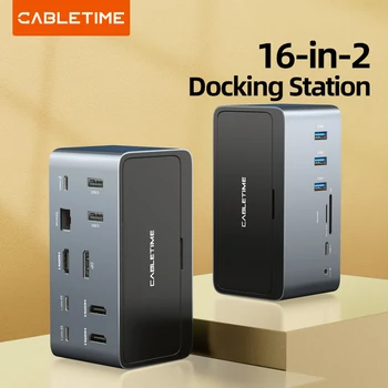 CABLETIME USB C Docking Station Type C Dock Multi HUB PD100W HDMI DP Display SSD Enclosure RJ45 SD/TF Card for Macbook Laptop 1