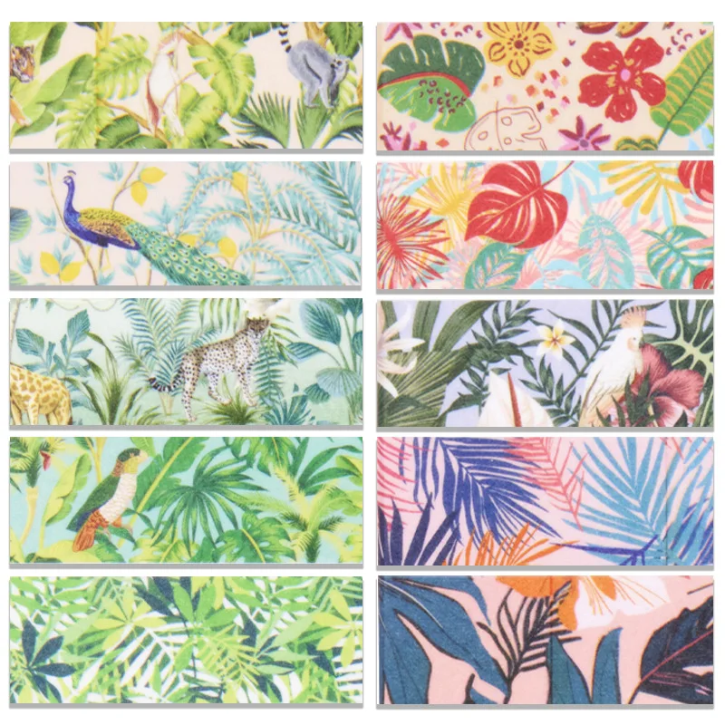 10 롤 열대우림 와시 테이프 세트 페인팅 스타일 열대 식물 그림 마스킹 동물 그래픽 장식 테이프 A3212