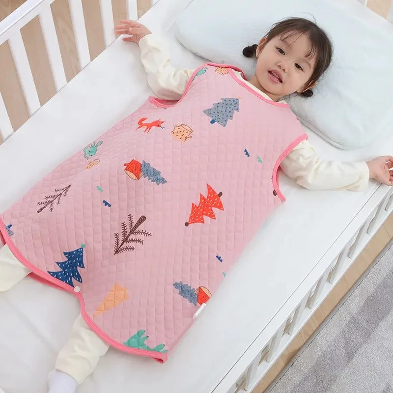 Cartoon Newborn Sleeping Bag Spring Autumn Baby Cotton Interlayer Sleeping Bag Children Jumpsuit Sleeveless Vest Style Pajamas