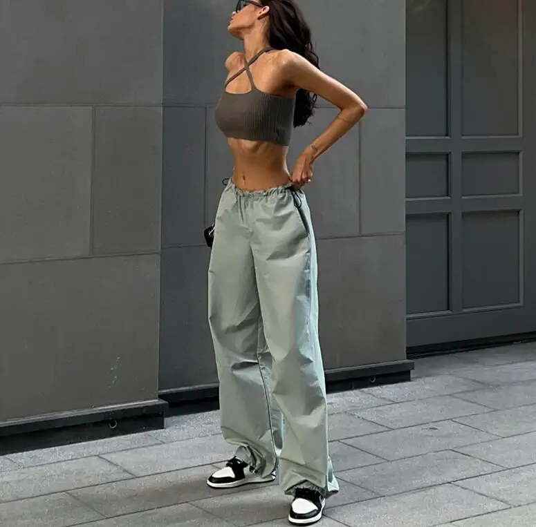 

Street Fashion Trend Simple Loose Solid Color Drawstring Waist Casual Pants for Women,5 Colors