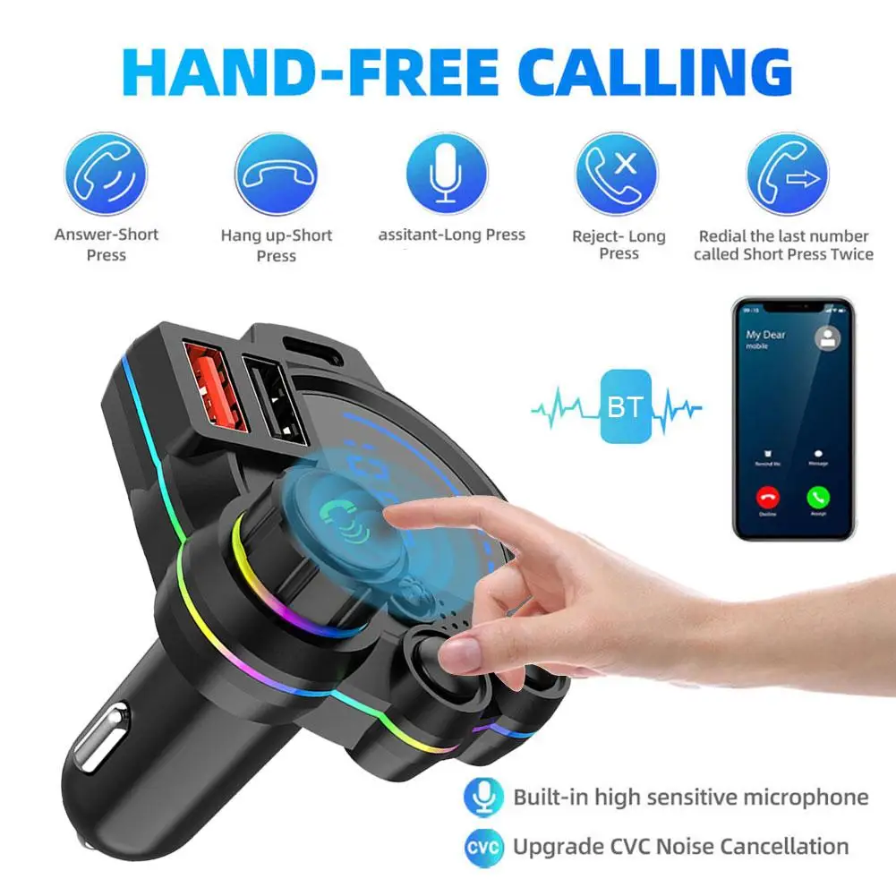 

Handfree Car Bluetooth FM Transmitter Dual USB PD Type C Fast Car Charger Audio Receiver MP3 Player Car Accessories