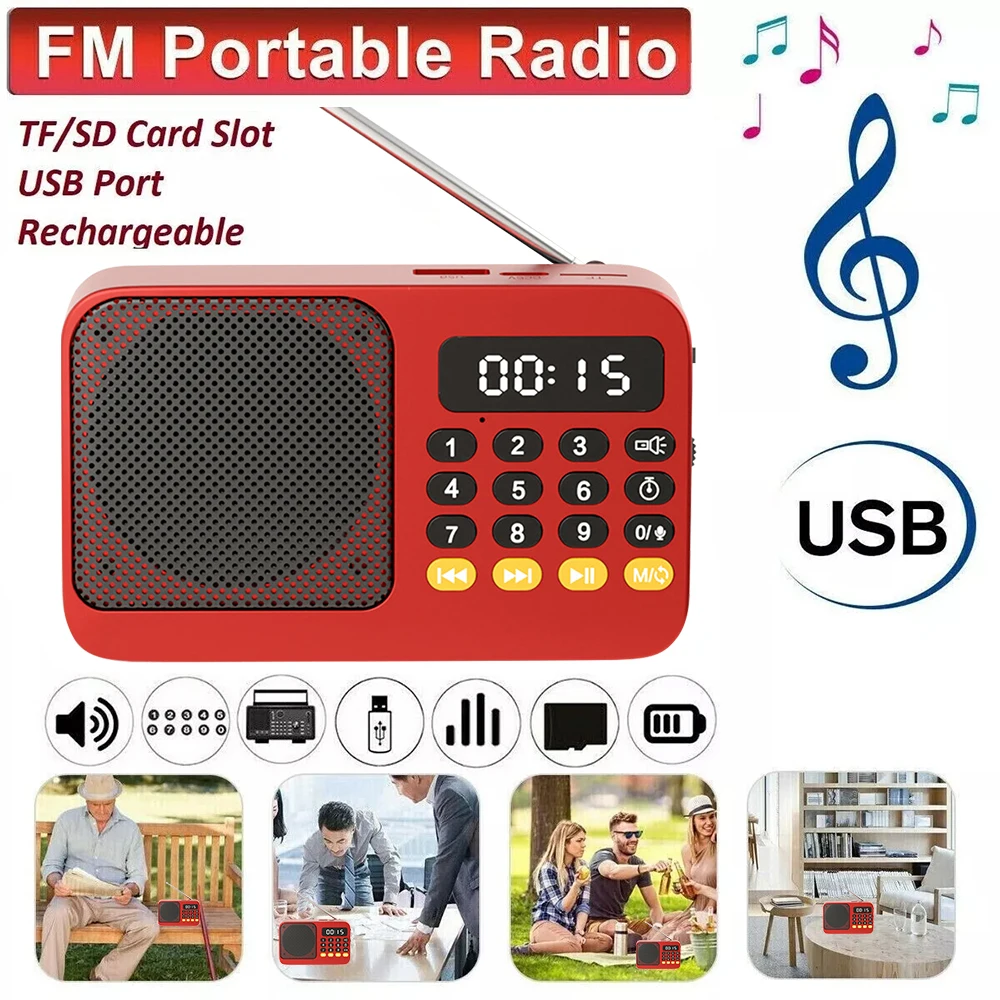 Bluetooth 5.0 Portable FM Radio Small Emergency Recargable Sound Box thumbnail 6