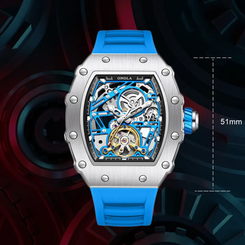 ONOLA 3854 Luxury Automatic Mechanical Silicone Watch Tourbillon Hollow Skeleton Men's Watches Reloj Automático De Hombre_voghion.com