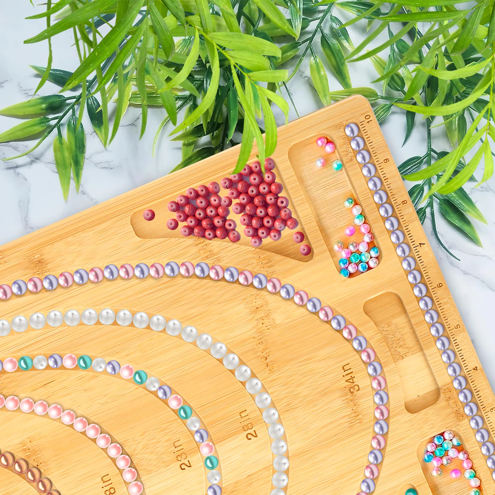 Beaded Board Necklace Measure Plate Bamboo Beading Tray Jewelry Design Crafting Tool for DIY Bracelet Necklaces Making WorkBench