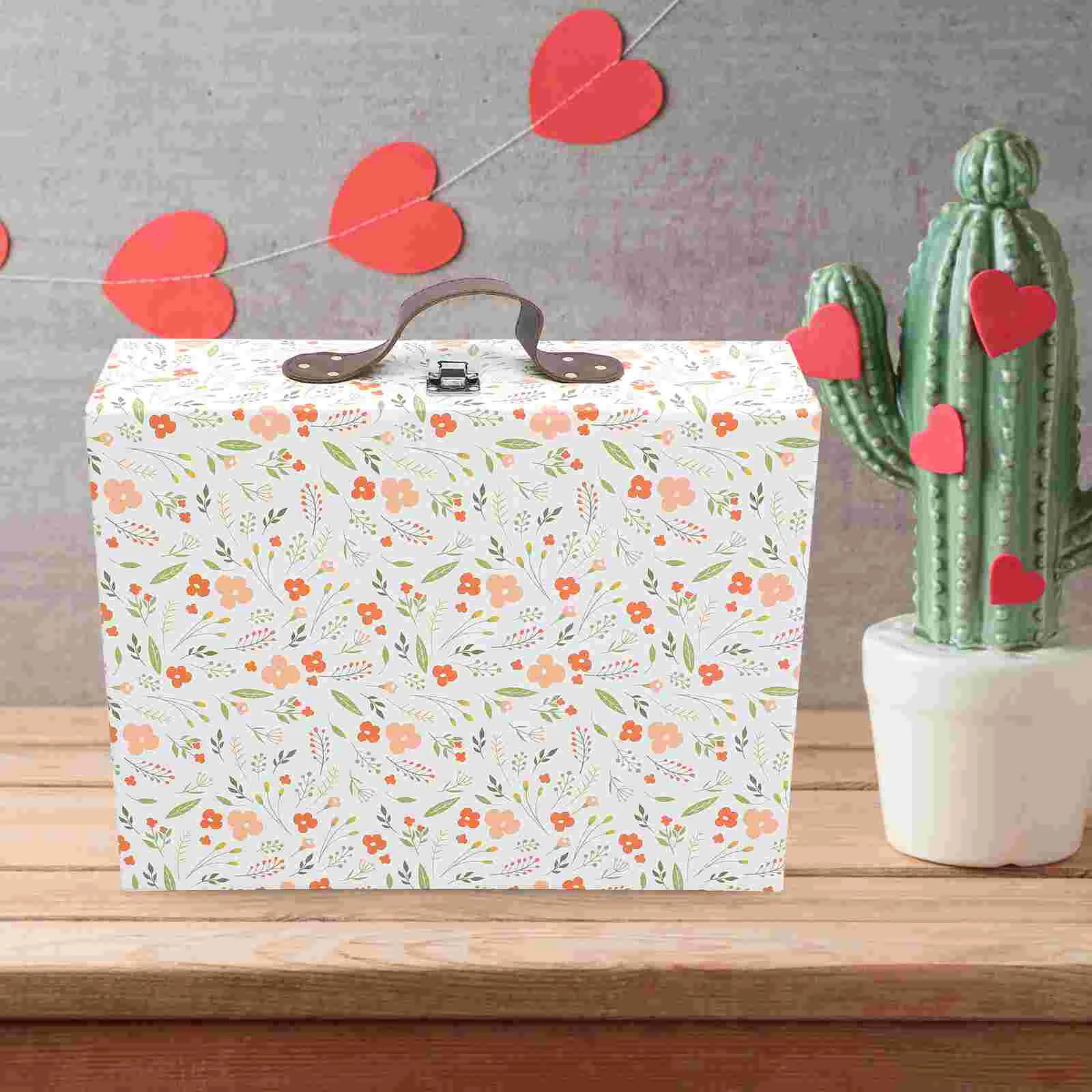 

Paperboard Suitcases Cardboard Suitcase Box Handle Vintage Decorative Box Flower Print Doll Clothes Storage Decorative Gift