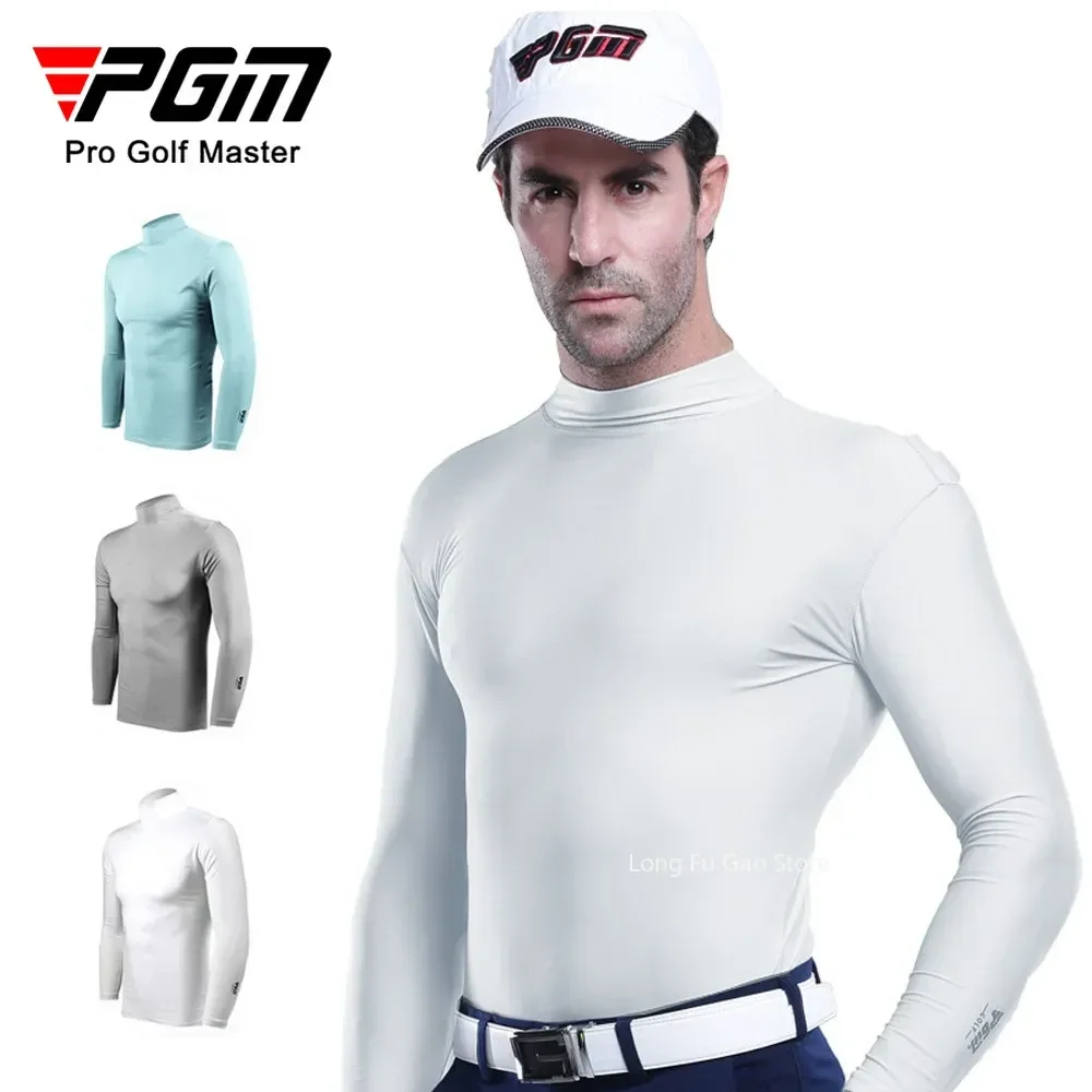 PGM Mens Golf Sun Protection Shirt Underwear Long Sleeve Summer Sun UV Protection Ice Silk T-Shirts Cooling Golf Apparel Men mens golf shirt