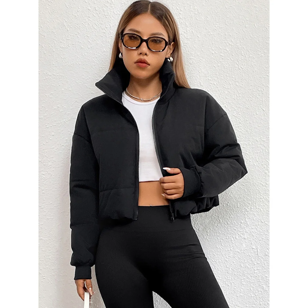 

Coat Woman Winter 2023 Foreigner Coat Black Autumn New Polo Collar Long Sleeve Short Cotton Coat Breakman All-match Fashion