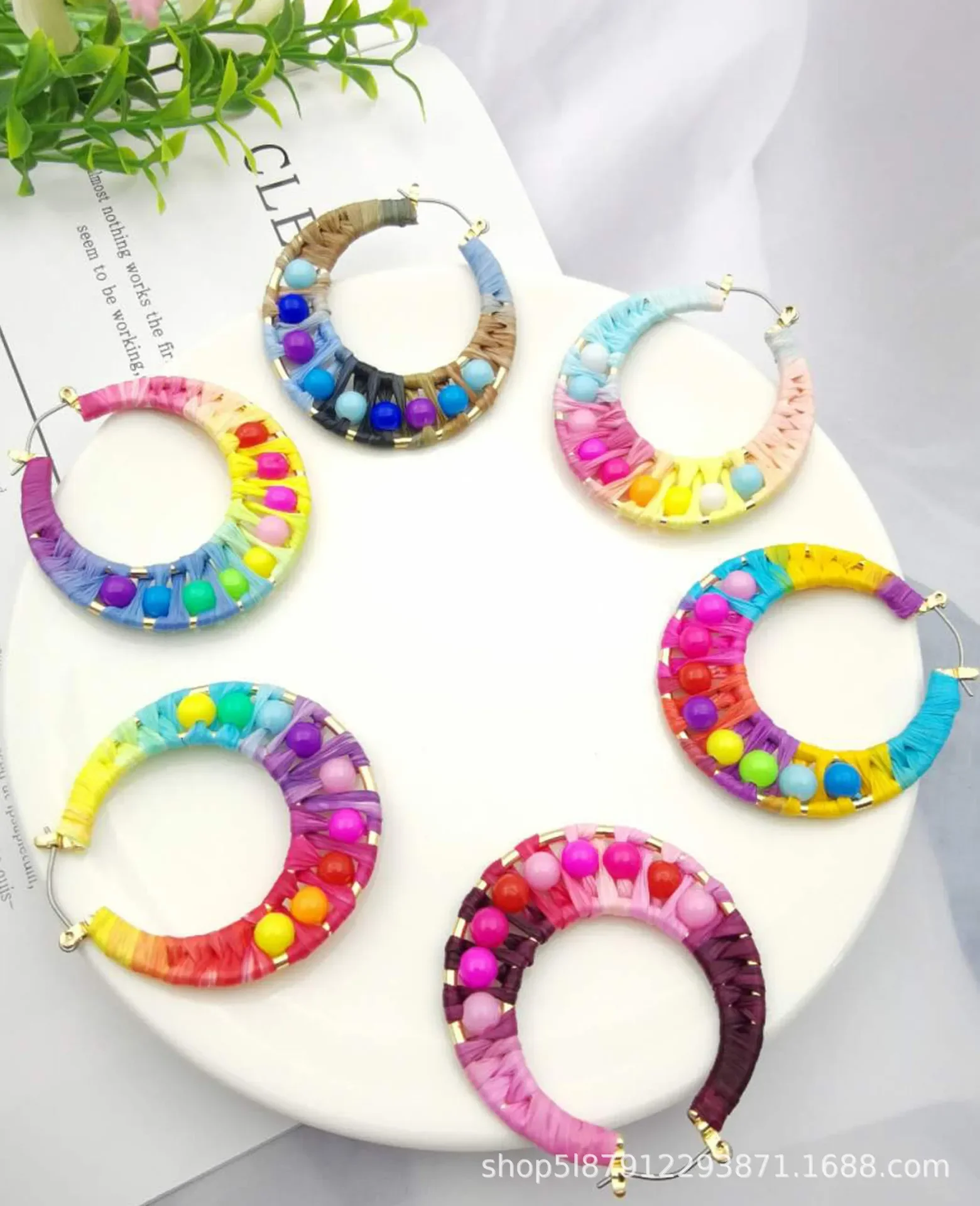 

Rice bead earrings Colour Raffia Circle Originality Hand knitting Bohemia Alloy Fashion Simple Beaded earrings