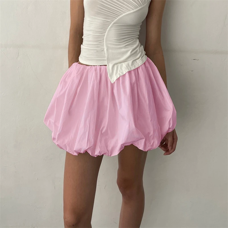 Bud Skirt 2000s Women Solid Color Elastic Waist Loose Fitting Short Mini Skirt y2k Going Out Party Skirts Streetwear
