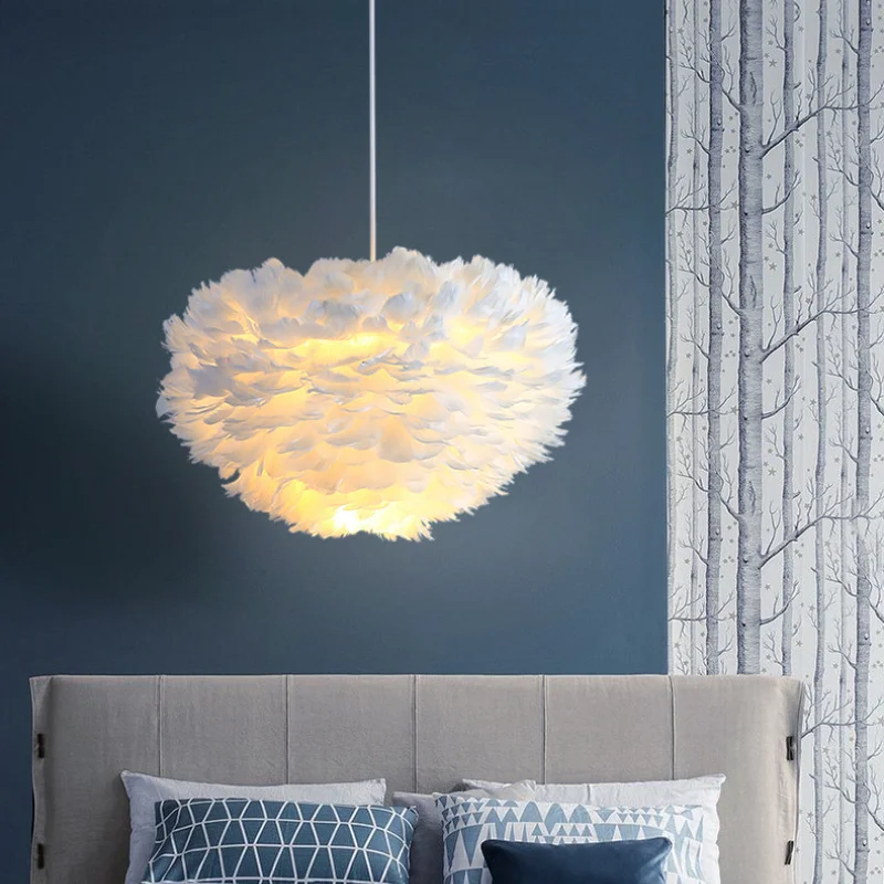 

Modern Feather Chandelier lighting LED White Hanging lamp Living Room Bedroom Children's Room Bedside Chandelier Indoor Fixtures