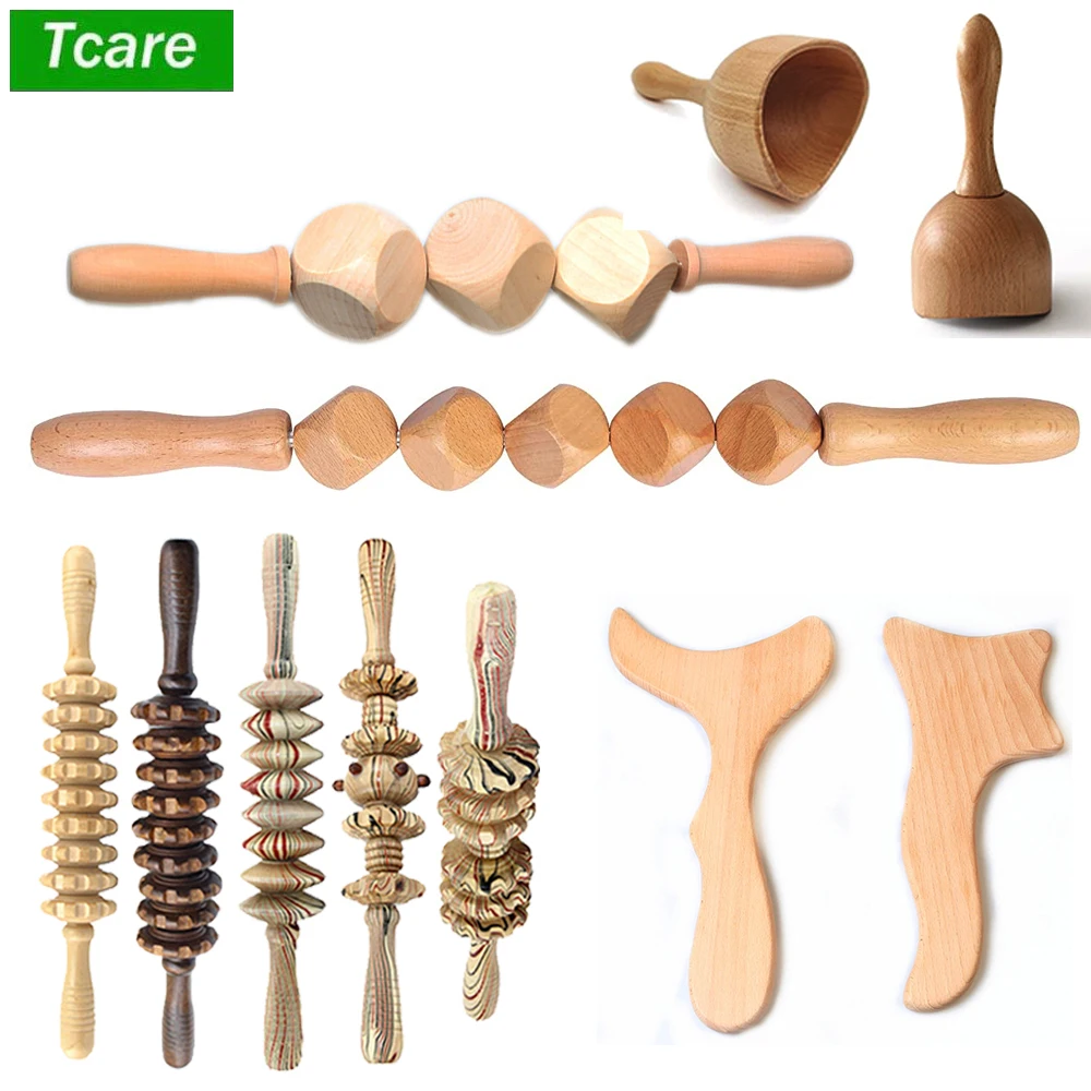 Tcare New Wooden Abdomen Massager Multifunctional Fitness Roller Stick Muscle Relax Tool Body Anti Cellulite Waist Massage Adult